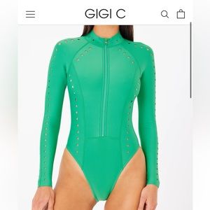 Green long sleeve swimsuit or rash guard size large